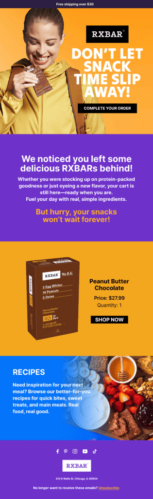 RXBAR - Abandoned Cart Email