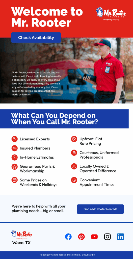 Mr. Rooter - Welcome Email